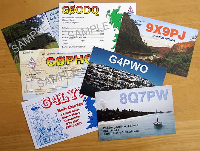 QSL card suppliers UK | Radio Amateur Printed standard RSGB size QSL cards - send and receive QSL cards as a confirmation of contact | RSGB standard size QSL cards are 140mm x 90mm