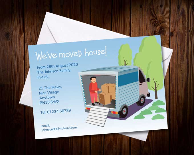 Chang eof Address Cards? Let everyone know that you have moved or are moving with Classic Publishing Printed Change od Address Cards - supplied with FREE  quality white envelopes. Printed change of address cards are essential when you move house