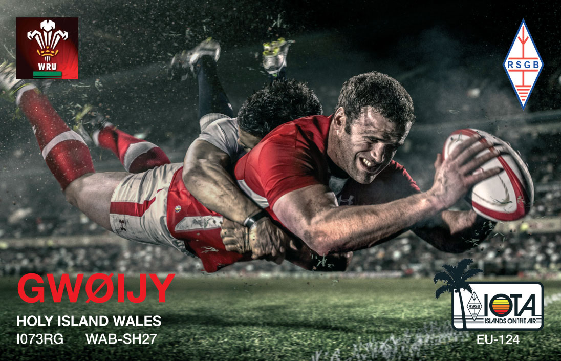 Example Welsh Rugby QSL card - QSL card design ideas - Welsh Rugby QSL card sample